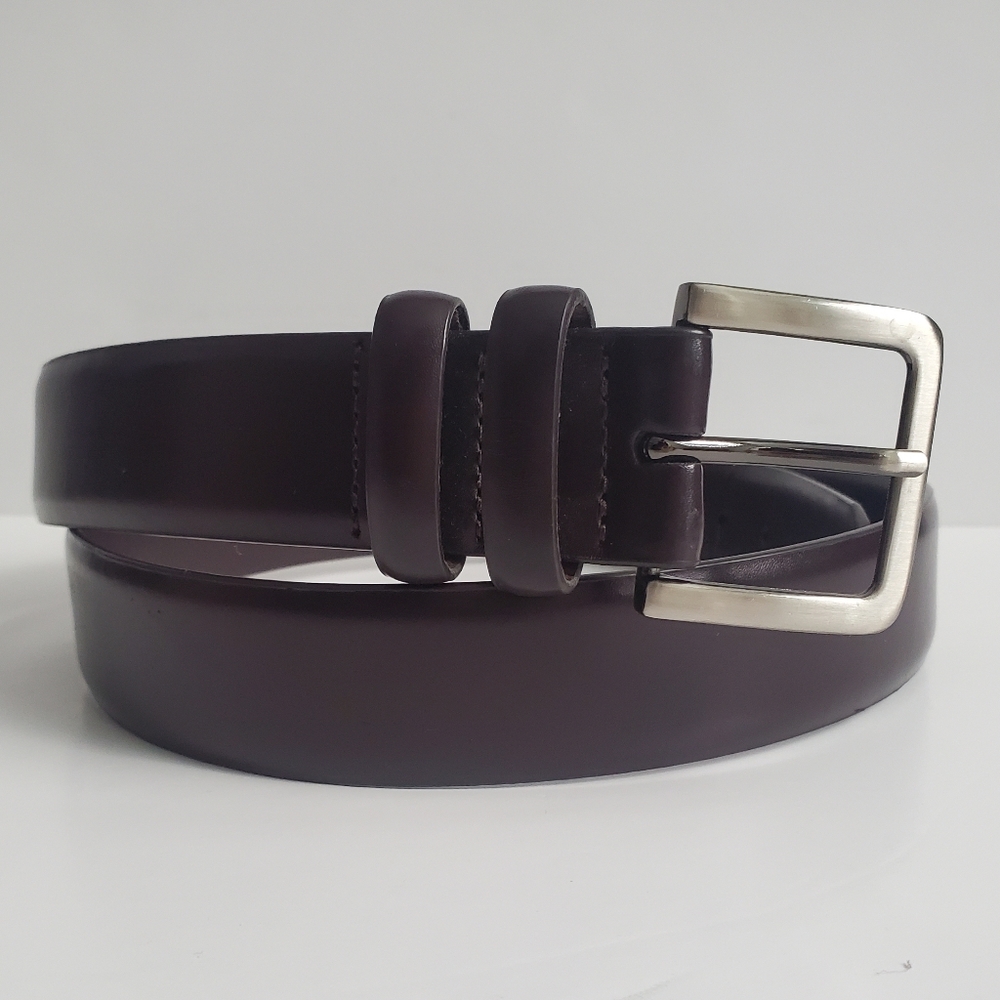 BOSCA Quality Mens Brown Leather Belt Dressy Casual Double Keeper Made in Italy
